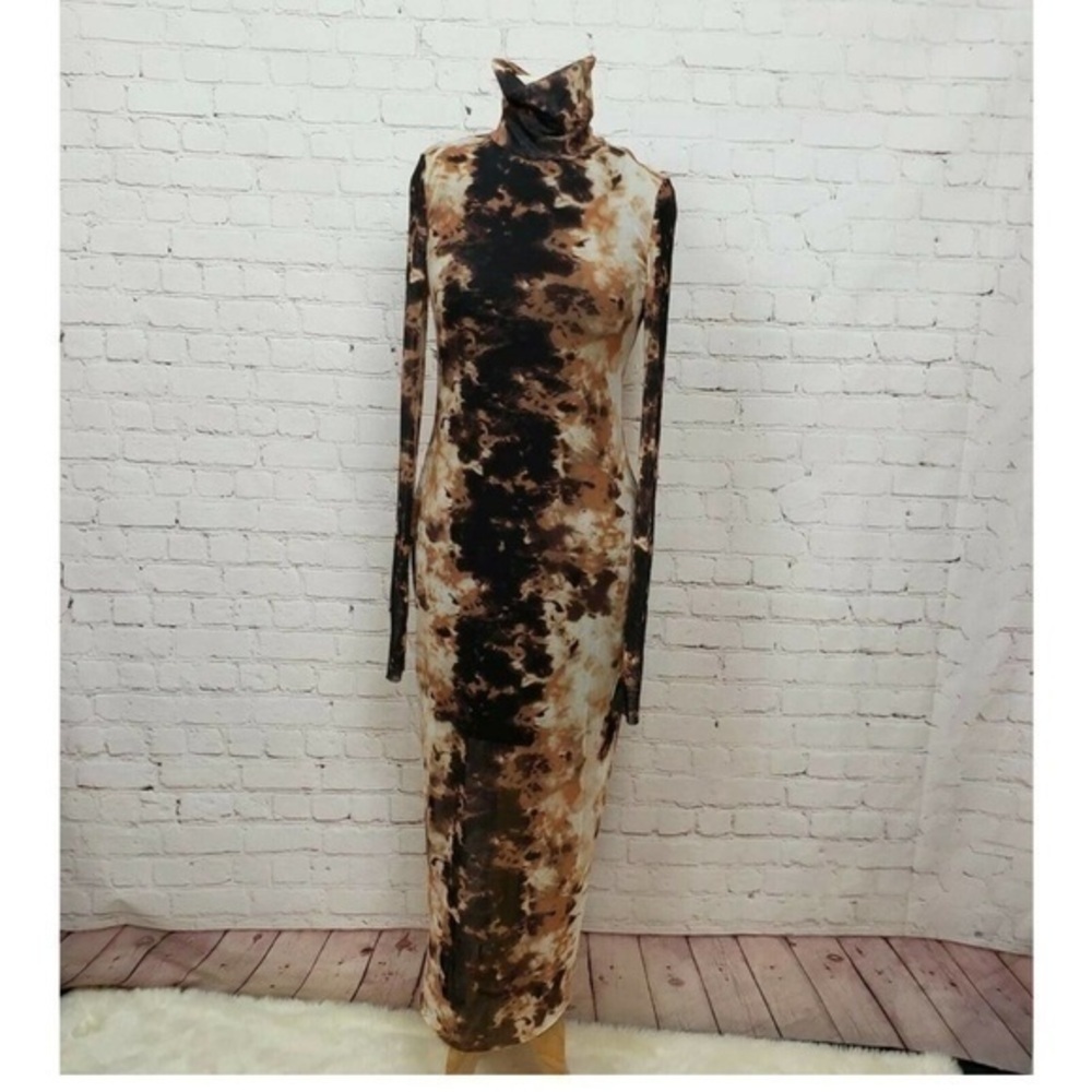 Brown/Black Mesh Midi long sleeve dress - Picture 4 of 7